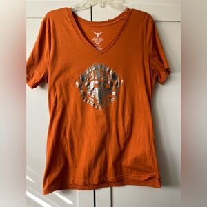 Collectible 100 Years University of Texas Longhorns BEVO V-neck metallic motif T